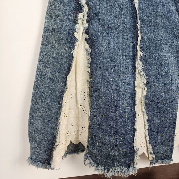 Mariposa Jeans Y2K Pleated Lace Denim Midi Skirt Size Medium - Picture 7 of 13
